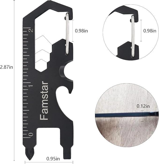 Famstar Keychain Multi-tool 3Pack Metal Pocket Tool Portable No rust Wrench for Screw,ruler and bottle opener,19 in 1 Total Routine maintenance. | Portable No Rust Keychain Gadget, Lightweight Multifunction Keyring Tool, 19 in 1 Routine Maintenance for...