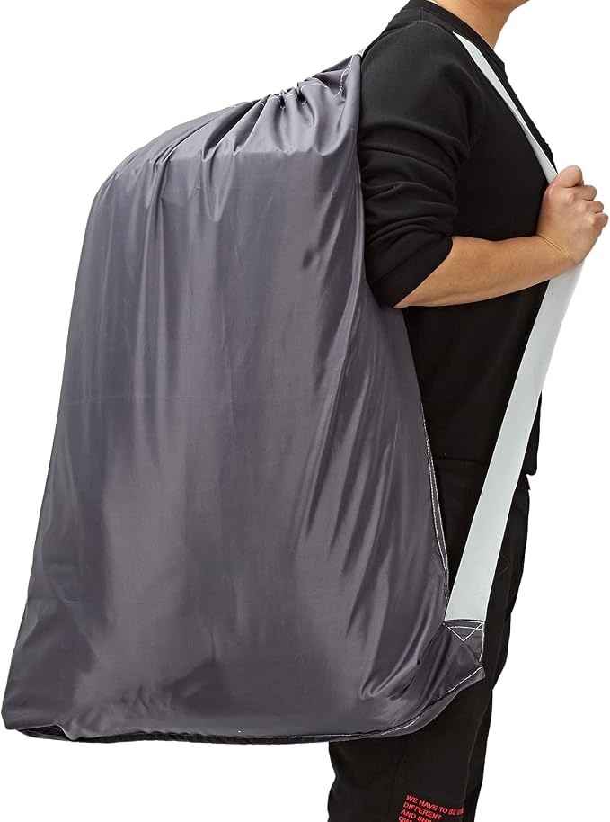 HOMEST XL Laundry Bag with Strap, Clothes Organizer for Dorm & Travel | Heavy-duty nylon material supports bulky garments and daily transport between baskets and storage areas, Grey