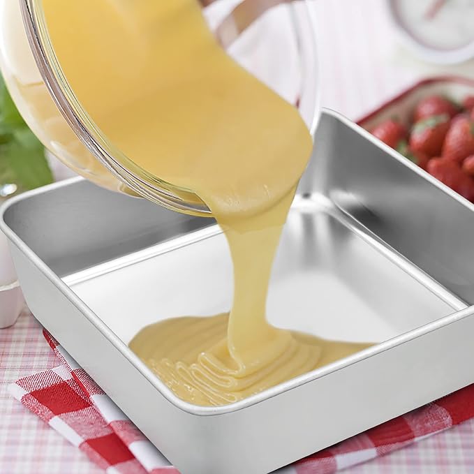 TeamFar 6 In Square Cake Pan, Stainless Steel Mini Square Lasagna Cake Brownie Pan for Baking Roasting, Non-Toxic & Sturdy, One Piece Design & Smooth, Easy Clean & Dishwasher Safe, 3 Pcs
