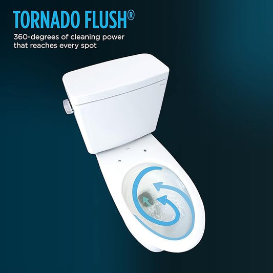 TOTO Drake Two-Piece Elongated 1.28 GPF Universal Height TORNADO FLUSH Toilet with CEFIONTECT and SoftClose Seat, WASHLET+ Ready, Cotton White - MS776124CEFG#01