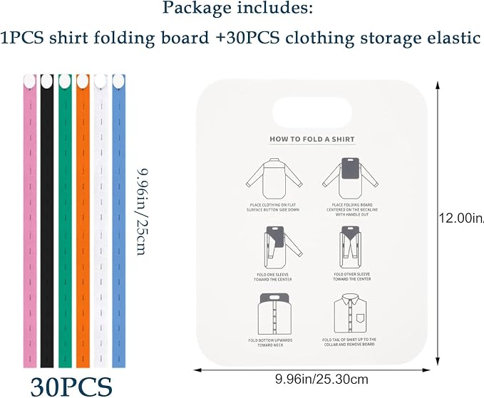 Quick and Easy Clothes Folding Shirt Folding Board Folding Clothes Helper for Easy Storage+Elastic Band with Buttonholes: 30 Pieces, Used to Store Sheets, Clothes, Blankets, Jeans, Sweaters, Towels