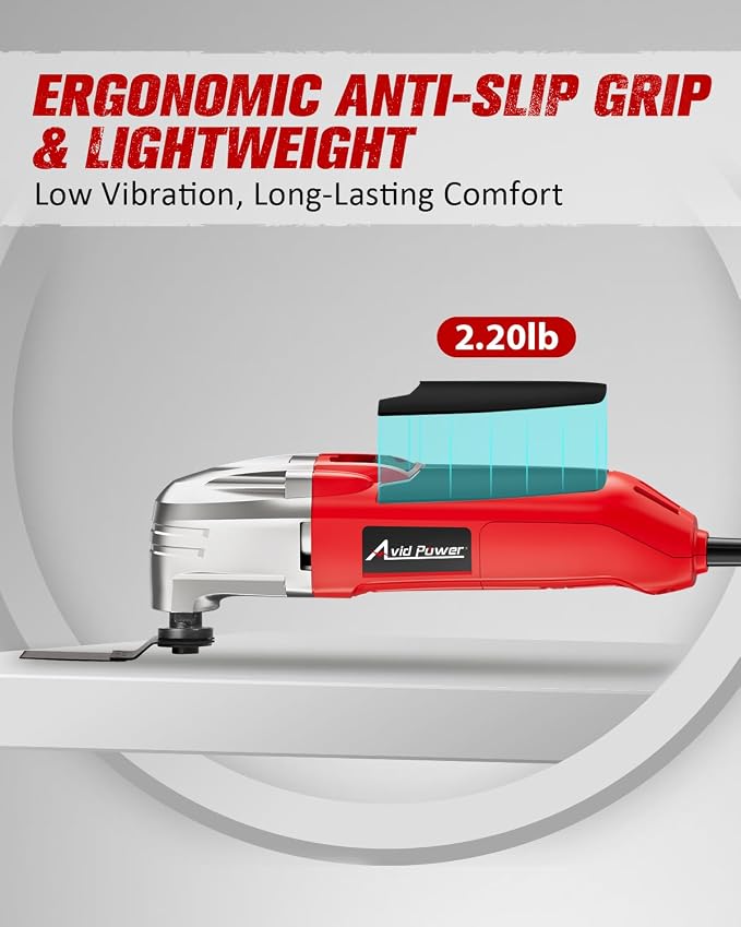 AVID POWER Oscillating Tool, 22000 OPM Electric Oscillating Multi Tool with 3°Oscillation Angle, Cutting, Sanding, Grinding, Scraping, 11 Accessories & Universal Interface-Red