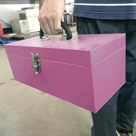 16" Small Tool Box Mini Toolbox Small Metal Tool Box Portable Locking Metal Toolbox with Latch Closure Pink