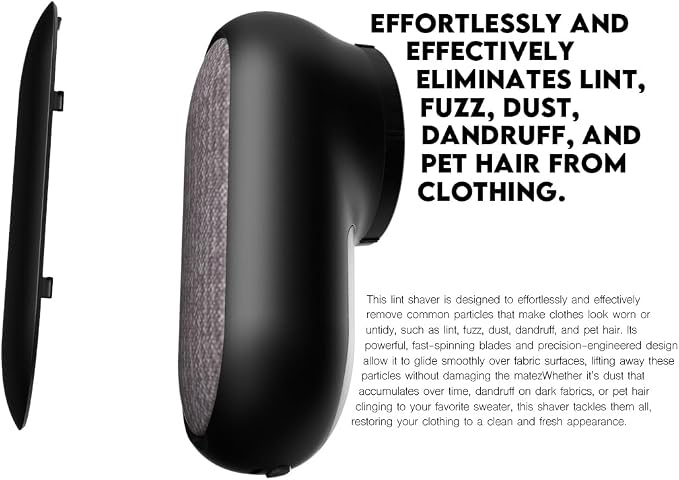 Rechargeable Fabric Shaver, Lemontec Battery-Operated Lint Remover & Sweater Defuzzer for Clothes and Furniture – Eliminates Pills, Fuzz, and Lints (Black)