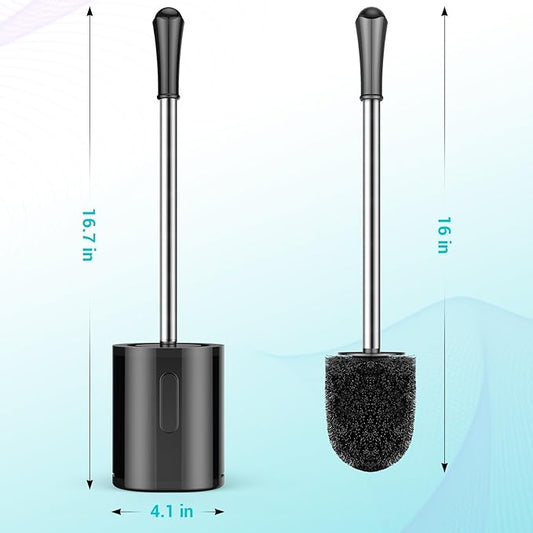 Toilet Brush, Compact Size Toilet Bowl Brush with Stainless Steel Handle, Small Size Plastic Holder Easy to Hide, Space Saving for Storage, Drip-Proof, Easy to Assemble, Deep Cleaning Black