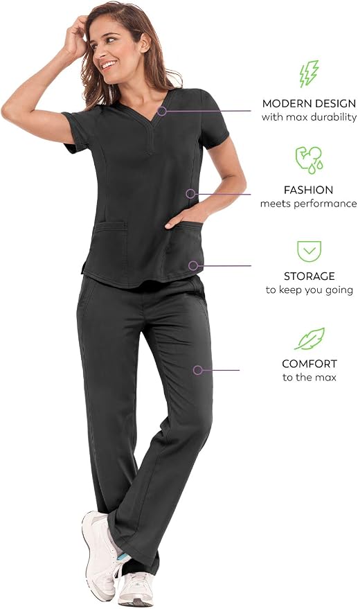 Healing Hands Purple Label Jane Scrub Top for Women Y-Neck Design | 2 Patch Pockets, Slim Fit Side Vents, Fitted Shirttail Silhouette, Breathable Comfort, Easy Care Fabric, Made for Every Shift