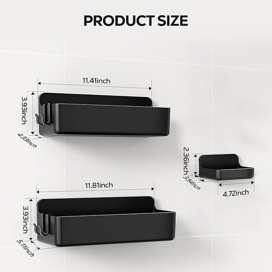 Nieifi Adhesive Wall Shelf, Shower Shelves, Shower Organizer for Bathroom Organization (Black, 3 pieces)