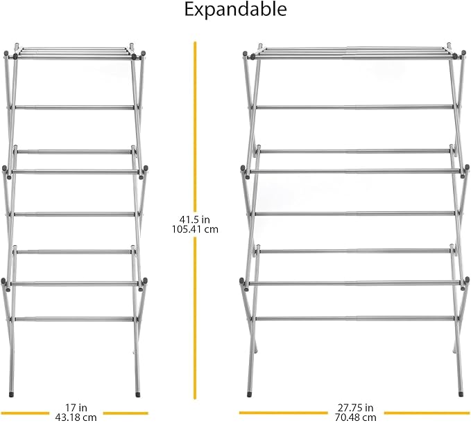 Silver Expandable Clothes Drying Rack, Foldable Freestanding Laundry Airer for Indoor & Outdoor Garment Drying