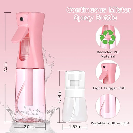 3 Pack Spray Bottles, 2-Pack Continuous Spray Bottles,Fine Water Mist Spray Bottles for Hair 6.8 OZ (200 ML) and 1oz 30ml Travel Spray Bottle Mister for Cleaning,Hairstyling,Plants,Barbers,Pink