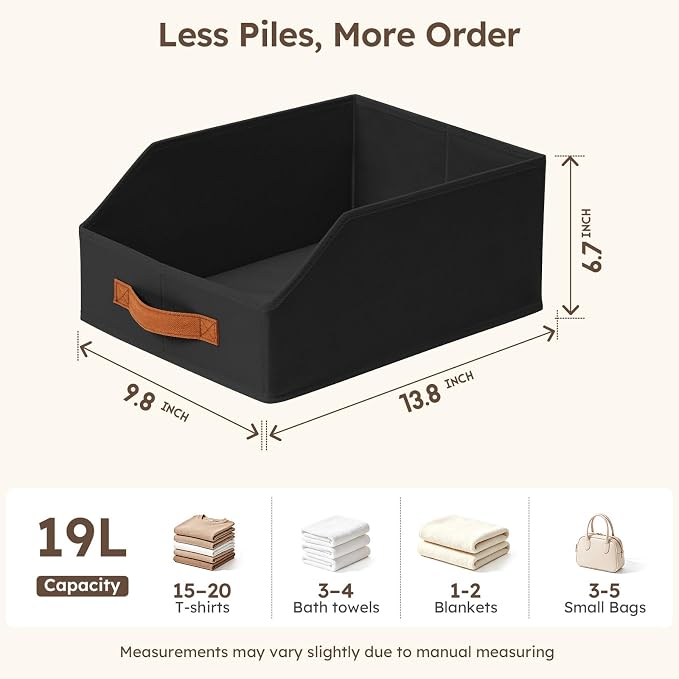Homsorout Fabric Storage Bins for Organizing - 4 Pack Large Trapezoid Collapsible Storage Bins with Front Handle, Closet Organizers and Storage for Bedroom, Home Shelves, Small Spaces, Black