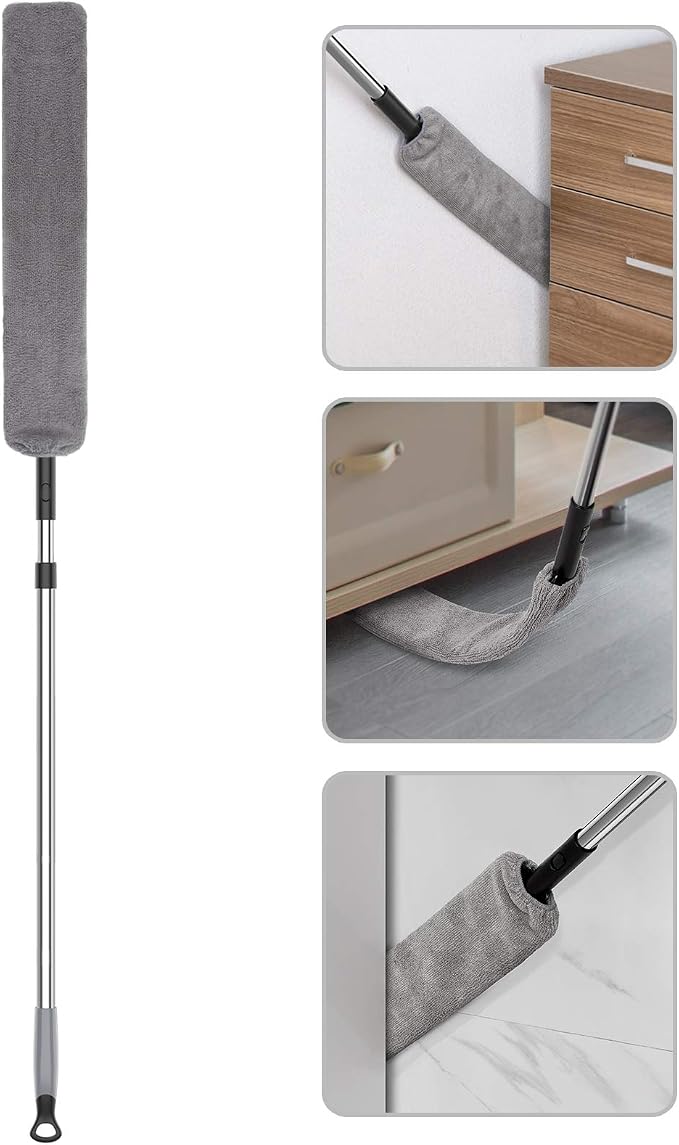 MR.SIGA Microfiber Gap Duster with Stainless Steel Adjustable Handle | Extendable pole, washable microfiber head