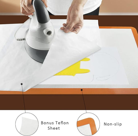 Applique Fusing Mat,14" x 18"Appliques Pressing Sheet with See-Through Design for Arts Crafts Creation,Silicone Mat for Applique,Including Bonus Teflon Coated Pressing Sheet and Silicone Iron Rest Pad