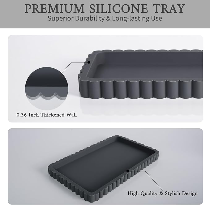 Silicone Bathroom Vanity Tray, Sink Caddy for Dish Soap Dispenser, Sponge Holder for Kitchen Sink, Rectangle Bathroom Countertop Organizer for Perfume, Jewelry, Candle (9.9” * 6”, Dark Grey)