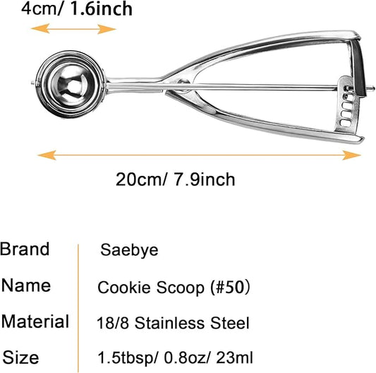 Saebye Small Cookie Scoop, 1.5 Tbsp/ 0.8 OZ Cookie Dough Scoop, 1.6 inch/ 4 CM Ball, 18/8 Stainless Steel Small Ice Cream Scoop, Secondary Polishing