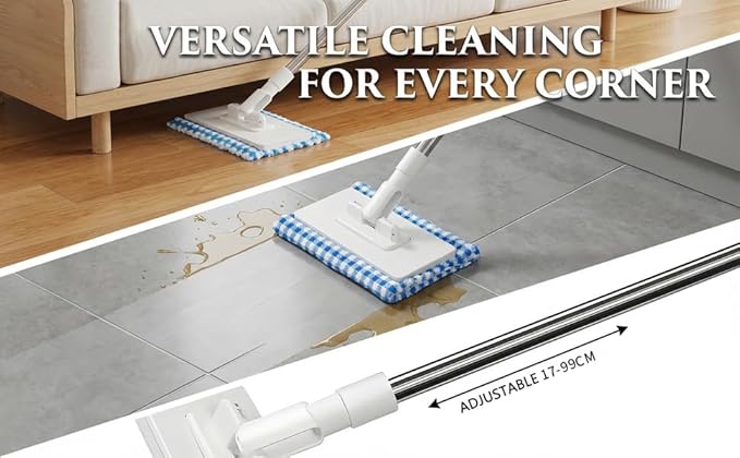Snap Grip Mini Mop, Zero Touch MiniMop, Disposable Clip Mopstick Reusable Cloths, Retractable Gap Dust Cleaner Flat Mops with Locking Head & Sweeping Cloths (1*mop+5*Cloth)