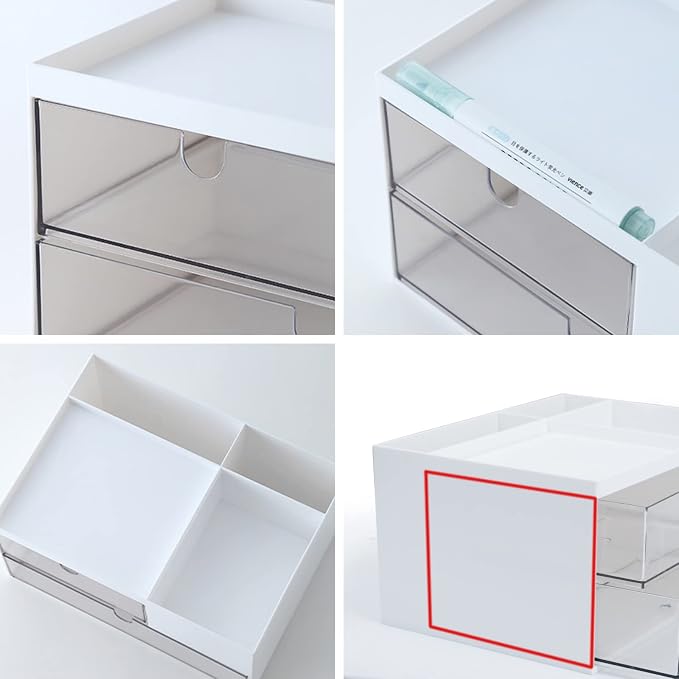 Desk Drawer Organizer, Desk Storage Box with 2 Drawers and 4 Compartments, Multifunctional Desk Accessories & Countertop Organizers for Office School Home (White)