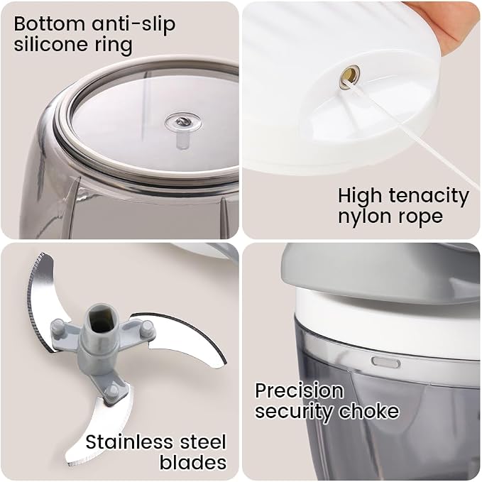 Manual Food Processor & Vegetable Chopper Green - 2.3 Cup Mini Hand-Pull Cord Kitchen Chopper for Onion, Garlic, Vegetables with 3 Stainless Steel Blades