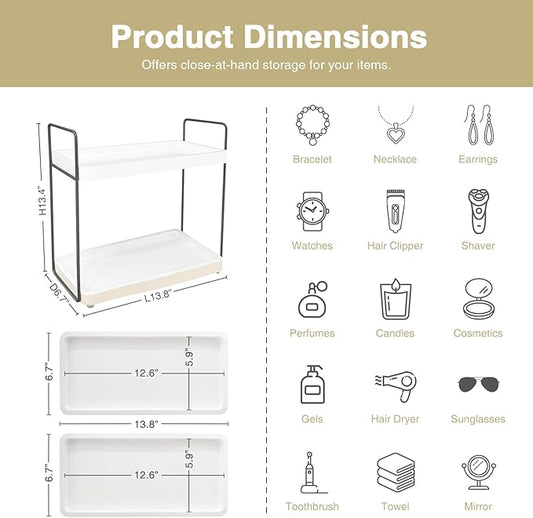 Forbena White Bathroom Organizer Countertop, Kitchen Counter Shelf Organizer for Coffee Bar Station, Makeup Vanity Organizers and Storage, Tiered Sink Tray for Perfurm Skincare (White and Grey)