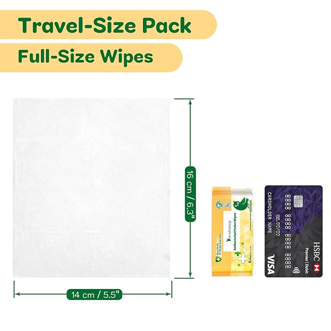 Mini Antibacterial Wet Wipes, 99% Water Hand Sanitizer Travel Wipes, Safe for Sensitive Skin & Hypoallergenic Hand Sanitizing Pocket Wipes, 144 Count (24 Packs of 6)