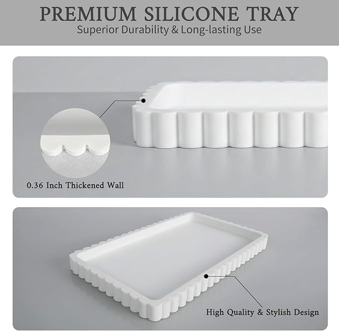Silicone Bathroom Vanity Tray, Sink Caddy for Dish Soap Dispenser, Sponge Holder for Kitchen Sink, Rectangle Bathroom Countertop Organizer for Perfume, Jewelry, Candle (9.9” * 6”, White)