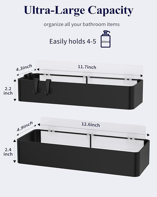 Kitsure Shower Caddy - 2 Pack Adhesive Shower Organizer, Rustproof Metal Shelves, No-Drill Bathroom Organizers and Storage, Black, X-Large