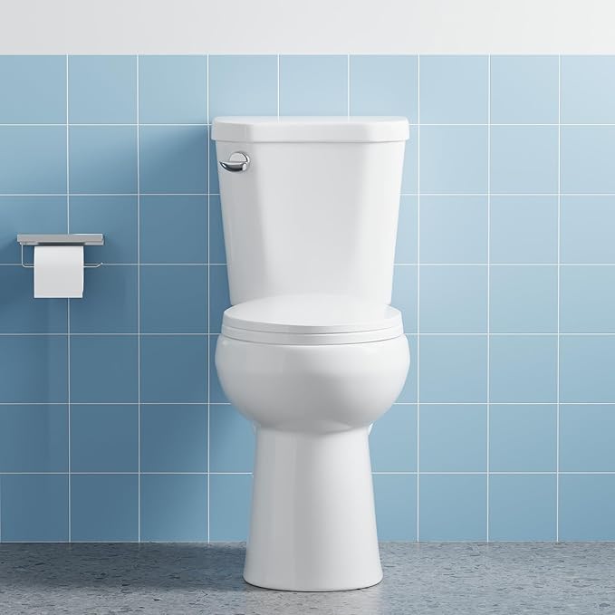 Comfort Height 19" Round Two-Piece Toilet with Slow-Close PP Seat – Upgraded Power Flush, Single Side Handle, for Small Bathroom or Guest Powder Room, Includes Tank & Installation