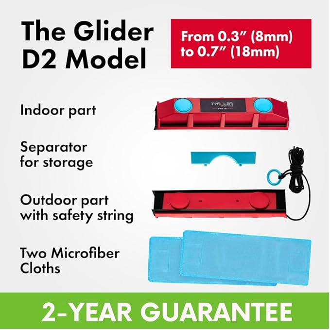 Tyroler Bright Tools The Glider D-2 Magnetic Window Cleaner for Double Glazed Windows. Fit to 0.3in - 0.7in Window Thickness. Glass Cleaner | | Double Sided Outside Window Cleaner Tool Fits Windows 0.3"-0.7" Thick | Magnet Window Cleaner Tool, Magnetic...