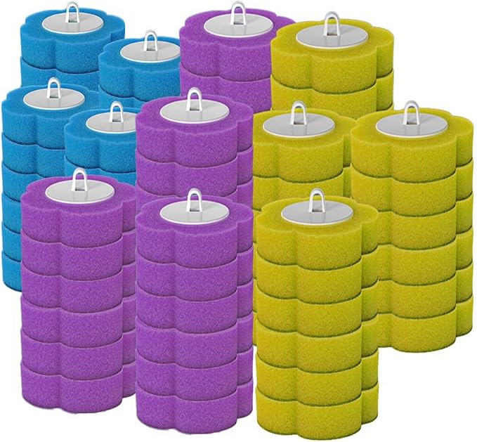 Disposable Toilet Brush with 54 Refills Holder Wall Mount Scrub Kit | Built-in cleaner, Ergonomic wand, Long handle, No wash,Click-discard, 2x Adhesive Sheet