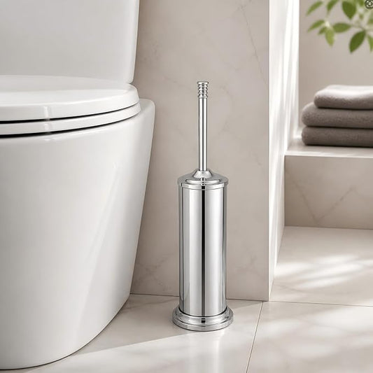 Chrome Toilet Brush and Holder Set,Extra Long Handled Toilet Bowl Brush and Holder,Stainless Steel Heavy Duty Toilet Brush for Bathroom,Deep Cleaning Modern Toilet Cleaner Slip Base