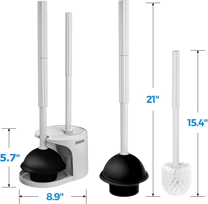 FORASTO 2Pack 2 in 1 Toilet Brush and Plunger Set, Extended Handle Plunger,Toilet Bowl Brush Plunger Set,Bathroom Cleaning Tools ,Toilet Brush Plunger Combo,Cleaning Supplies(Cream Grey)