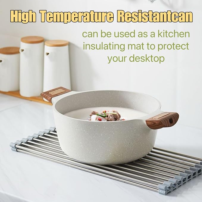 Roll Up Dish Drying Rack 17.7" x 11.8" Over The Sink Dish Drying Rack, Kitchen Dish Rack Stainless Steel Dish Drying Rack for Kitchen Sink Counter Storage (Grey)