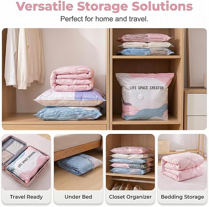 No-Pump Vacuum Storage Bags, Upgrade Large Storage Compression Bags No-Pump 3D Vacuum Storage Bags for Clothes, Comforters, Blankets, 2026 New Cube Compression Space Saver Bags (White X3)