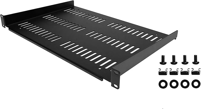 StarTech 1U Vented Cantilever Shelf, 12in, 55lb, 25kg (SHELF-1U-12-FIXED-V) | Universal 19in EIA-310 fit, 30.5cm depth, 2.0mm SPCC steel, Network equipment rack, Cabinet, Tray