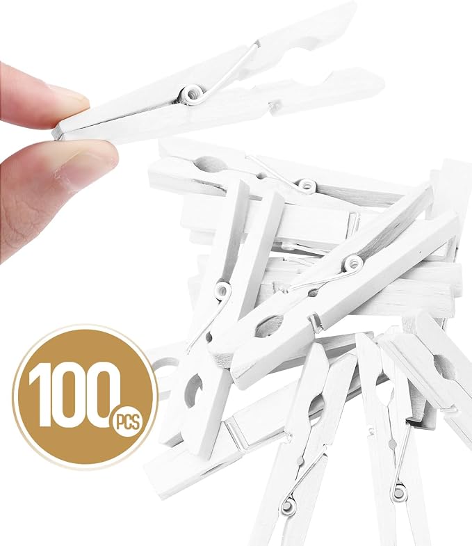 100 Pack White Wooden Clothes Pins 2.9 Inch, Heavy-Duty Wood Clothespins | Wooden Clips for Hanging, Crafts, Laundry, Photo Display & Classroom Decoration, Smooth Finish & Rust Resistant Spring