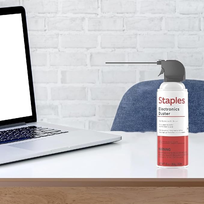 Staples Compressed Air Duster – 10 oz. Can for Electronics, Keyboards & Office Devices | Blasts away dust and debris from laptops, vents, and hard-to-reach office equipment.