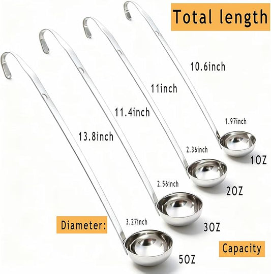 Markeny 4 Pieces Stainless Steel Soup Ladle Metal Handle Ladle with Pouring Rim,1oz/2oz/3oz/5oz Set Ladles for Cooking Soup Sauce
