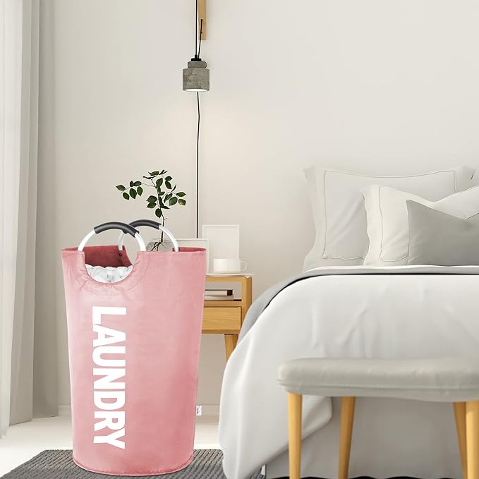 Large Laundry Basket, Laundry Hamper Bag with Handles, 115L Pink | Freestanding Tall Dirty Clothes Hamper, Collapsible and Portable Laundry Bin for Dorms and Bedrooms, Thick, Sturdy Fabric