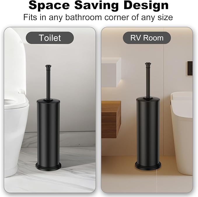 Black Toilet Brush and Holder,Extra Long Handled Toilet Brush for Bathroom,Stainless Steel Heavy Duty Toilet Bowl Brush,Removable Inner Bowl,Deep Cleaning Dense Bristles Cleaner Brush -Space Saving