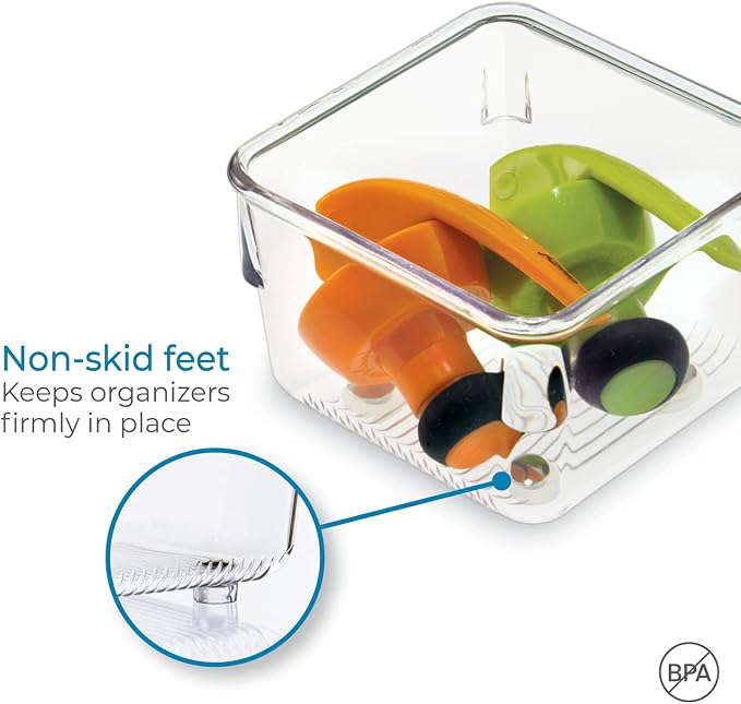 iDesign Linus Plastic Drawer Organizer, 3" x 3" x 2", Set of 2, Clear | Storage Container, For Vanity, Bathroom, Kitchen Drawers