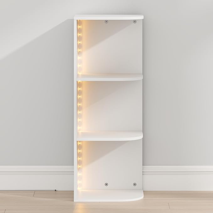 Furinno PASIR Corner Closet Organizer with LED Lights, 3-Tier, White | 9.3 x 12 x 31.5, LED Closet Organizers and Storage, Open Shelves Closet Storage for Wardrobe, Bedroom, Entryway