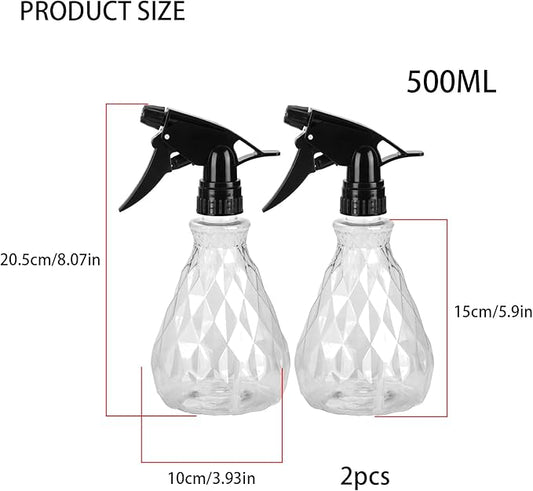 wugongshan 2 Pcs Spray Bottles, 500 ml/17 oz Empty Water Spray Bottles, Plastic Reusable Adjustable Mist Sprayer Squirt Bottles Containers Refillable for Cleaning Solutions, Gardening, Plants (Clear)