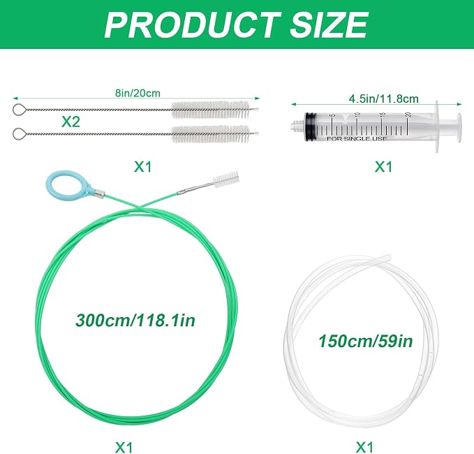 XANGNIER Auto Sunroof Drain Cleaning Tool,118in Extra Long Flexible Car Sun Roof Drain Cleaner Unclogger Tool with Tube Cleaner Brush Syringe Hose Cleaning Kit for Windshield Wiper Hole 5Pcs