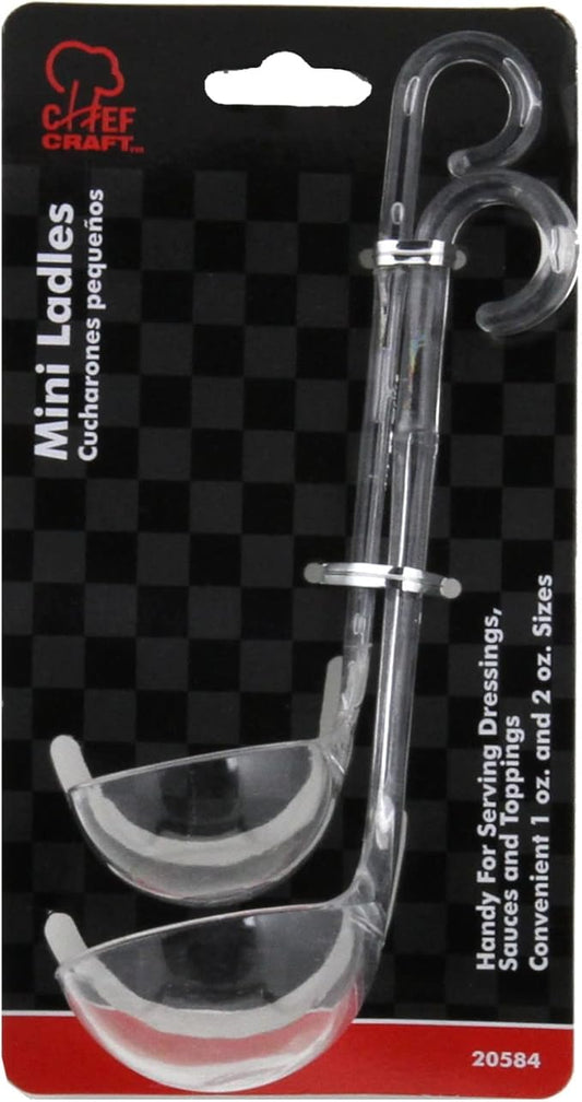 Chef Craft Plastic Dressing and Sauces Ladles, 1 Ounce 5.5 Inch and 2 Ounce 6 Inch 2 Piece Set, Clear