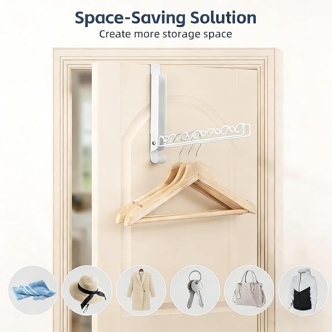 Over The Door Drying Rack, Double Folding Portable Over The Door Hooks for Small Space, Laundry Bathroom Bedroom Travel Storage Drying 2 Pack, White