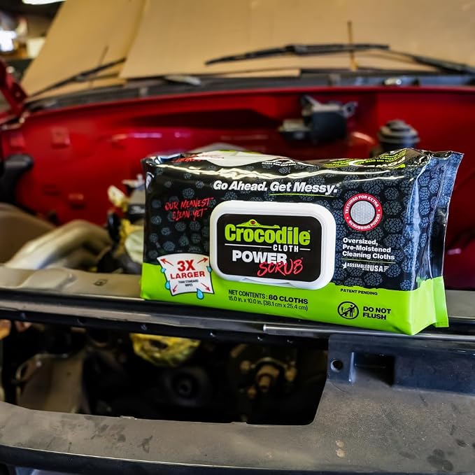 Crocodile Cloth PowerSCRUB - 40 (15" x 10") Heavy Duty Cleaning Wipes - Dual-Surface Cloths, Moist, Absorbent, & Disposable - Safe on Skin & Multiple Surfaces
