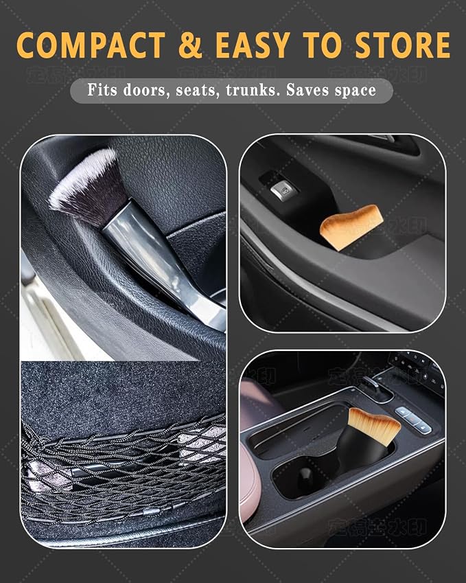 3PCS Car Interior Detailing Kit Soft Scratch-Free Dual Head Brush Set | Trilobal Bristle & Curved Design,Dashboard Vent Crevice Tool,Auto & Household Multi-Vehicle Gift Kit