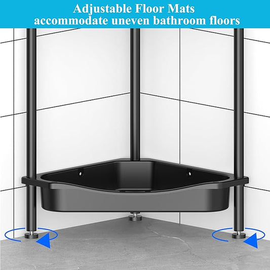 HuggieGems 4 Tier Floor Standing Corner Shower Caddy Organizer Shelf with Hooks, Bathroom Shelves Stand Rack, Jet Black