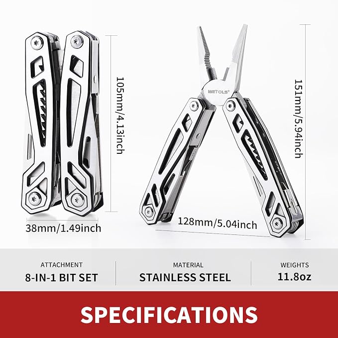 Multitool with Pocket Knife, Birthday Gifts for Men Women Mom Dad | 21-in-1 Stainless Steel Pliers with Screwdrivers, Self-locking Multi tools with EDC Sheath, Ideal for Home, Camping, Survival
