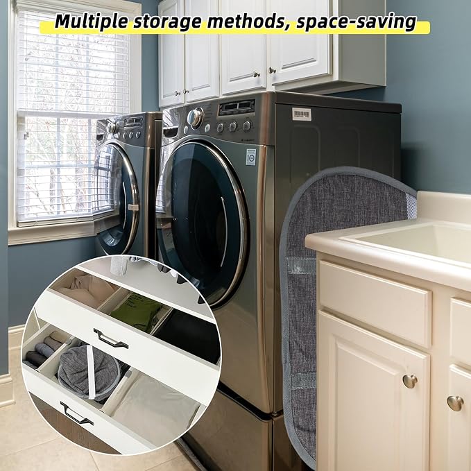 Collapsible Laundry Basket, 90L Tear Proof Mesh Pop-up Hamper 2PCS | Foldable Storage Clothes Bag with Reinforced Handles for Laundry, Bathroom, Dorm, Travel, Camping, Space-saving, Gray