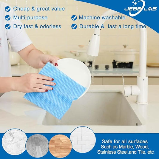 JEBBLAS Disposable Cleaning Towels and Dish Cloths, Reusable Towels,Handy Cleaning Wipes, 50 Count/Pack,Blue